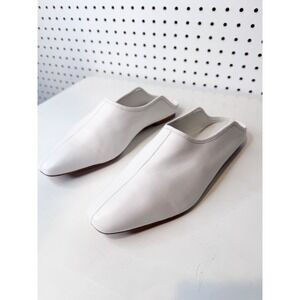 Vince | Branine White Leather Flat Mules Slip On Slides Square Toe Size 8.5 M